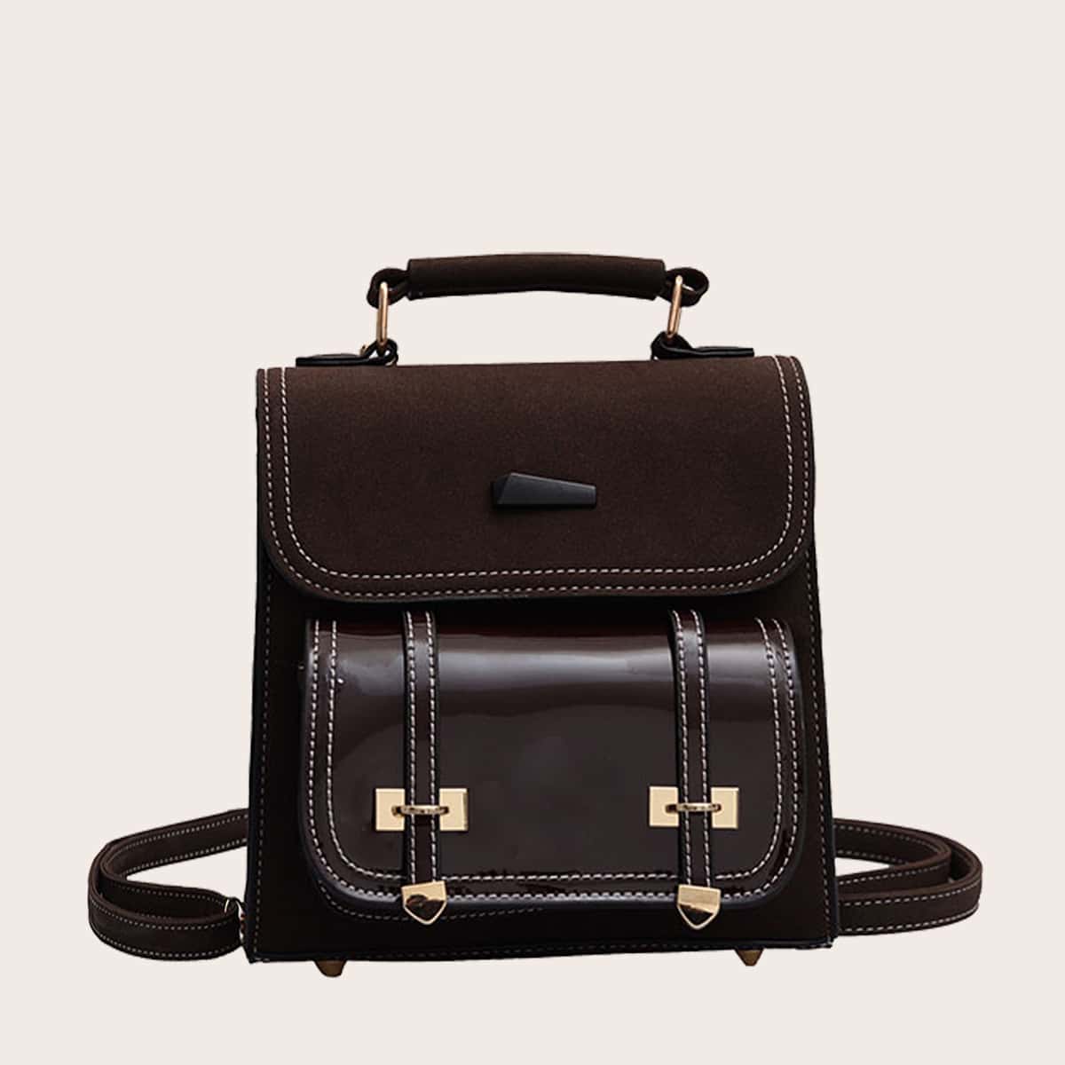

Stitch Detail Flap Backpack, Brown