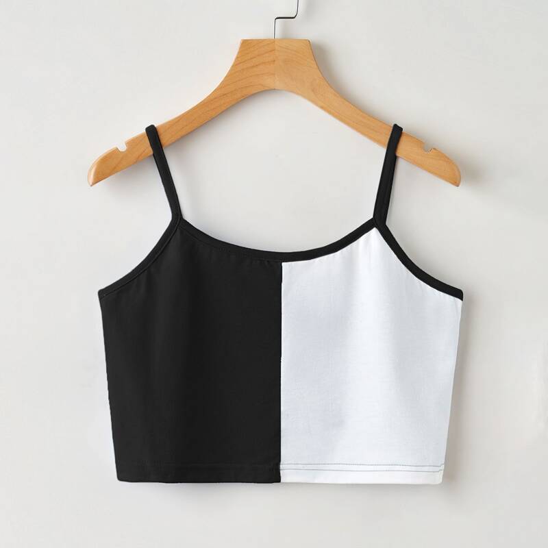 

Colorblock Crop Ringer Cami Top, Black and white