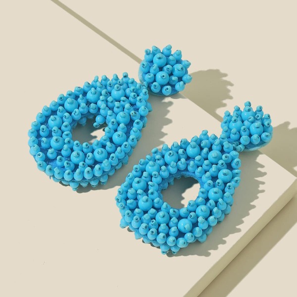 

Beaded Water Drop Earrings, Blue