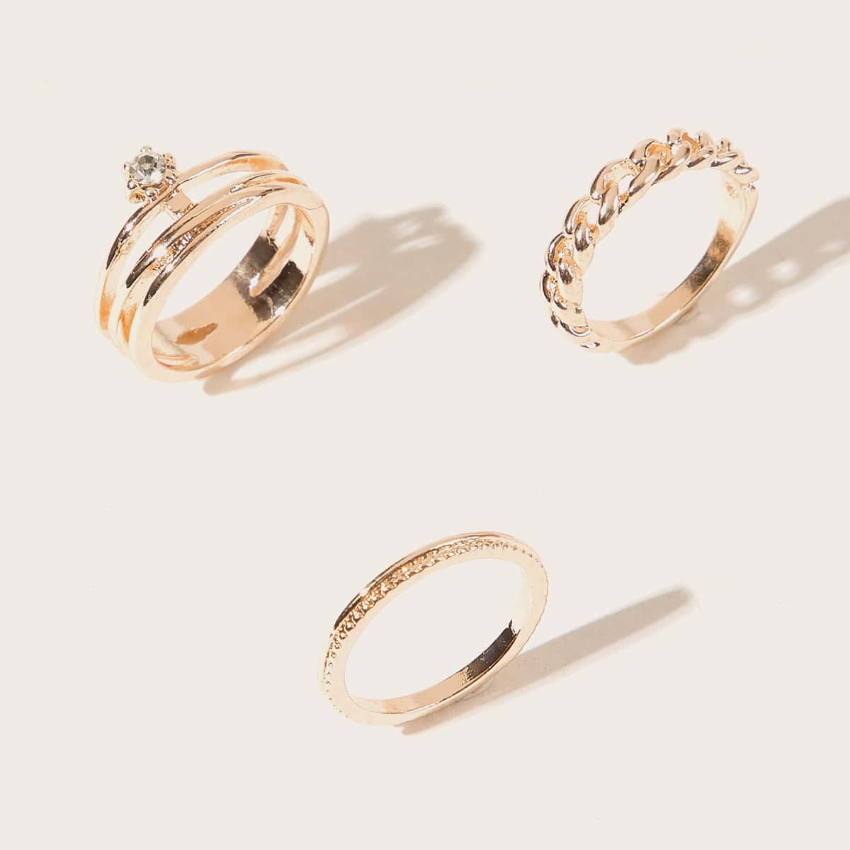 

3pcs Rhinestone Ring, Gold