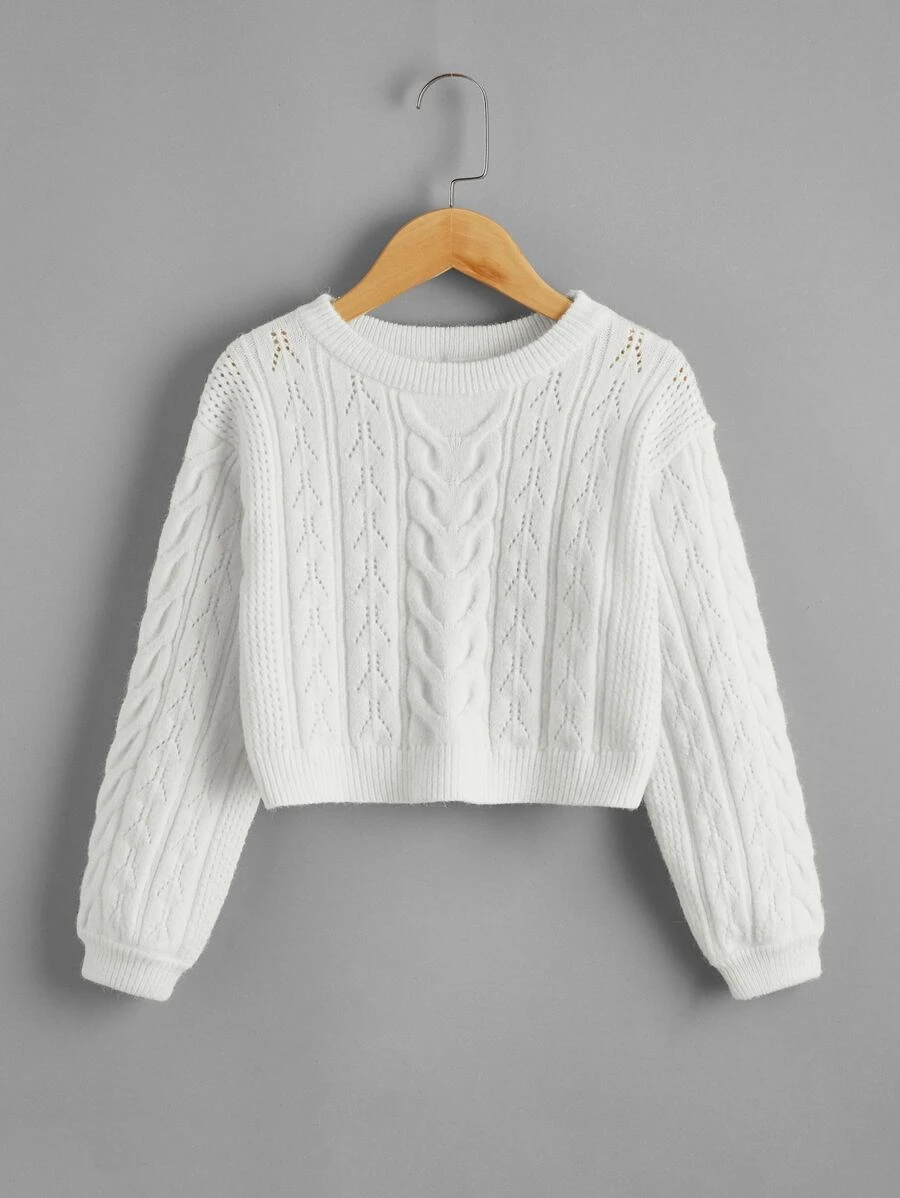 SHEIN Girls Cable Knit Jumper - White - View 1