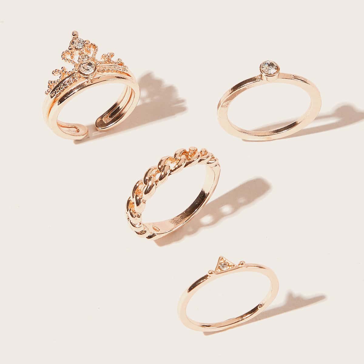 

4pcs Rhinestone Ring, Gold