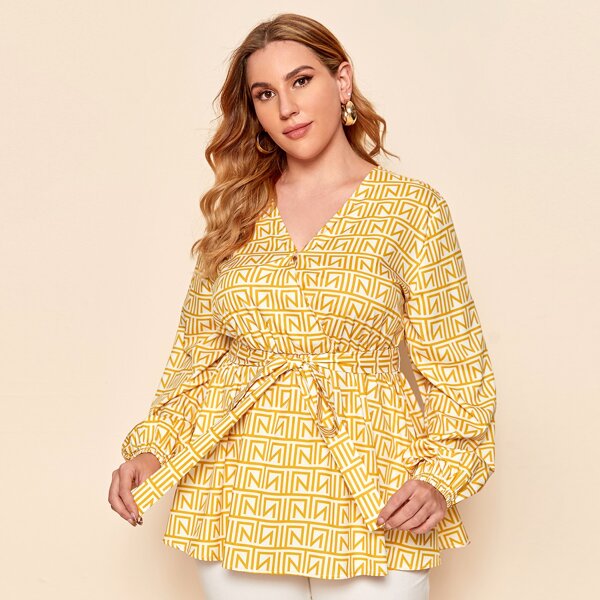 

Plus Surplice Neck Belted Top, Yellow