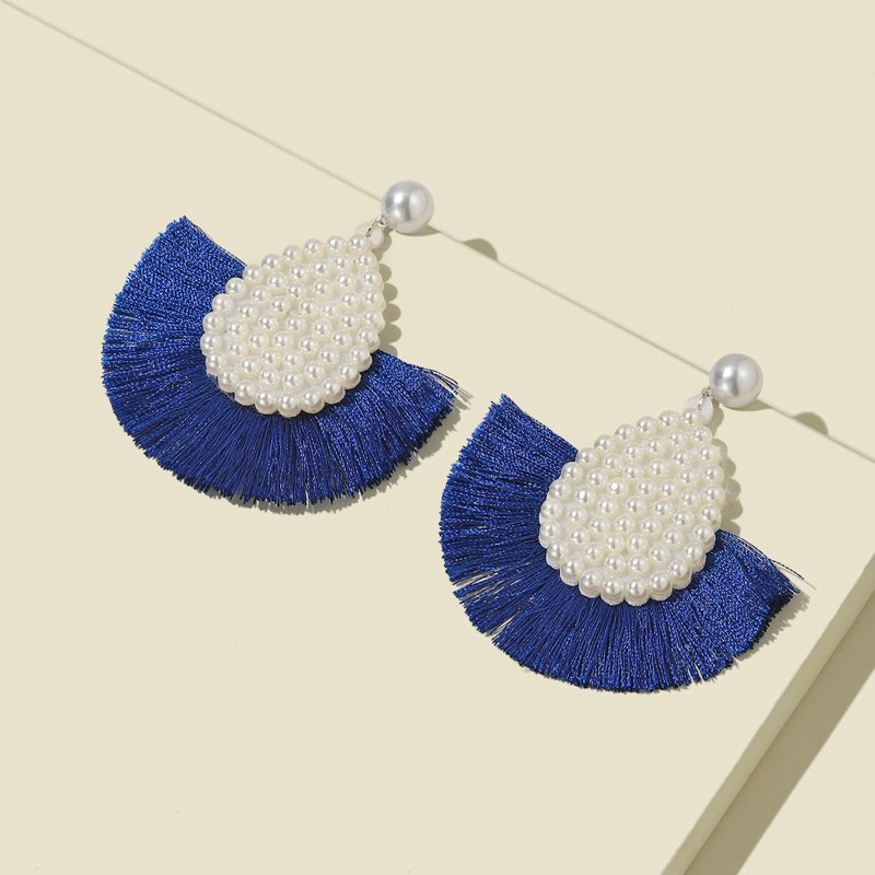 

Faux Pearl Decor Tassel Drop Earrings, Blue