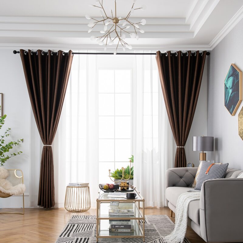 

1pc Plain Blackout Curtain, Coffee brown