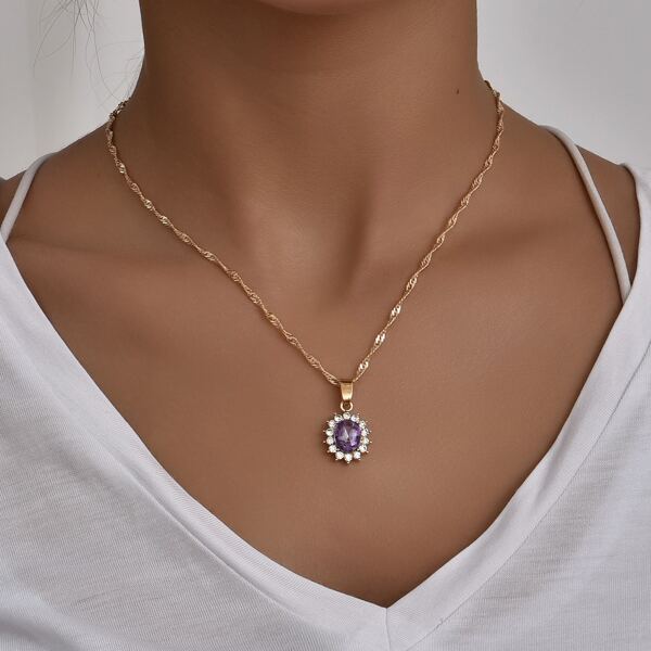 

Rhinestone Charm Necklace, Gold