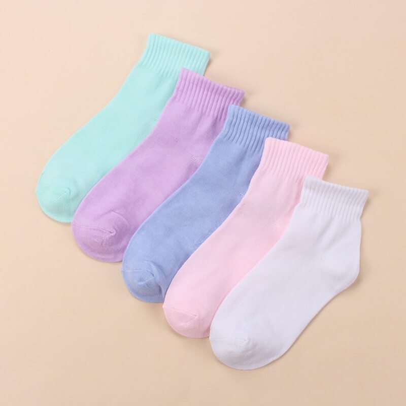 

5pairs Simple Plain Socks, Multicolor