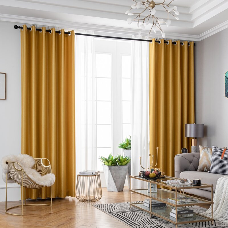 

1pc Plain Blackout Curtain, Yellow