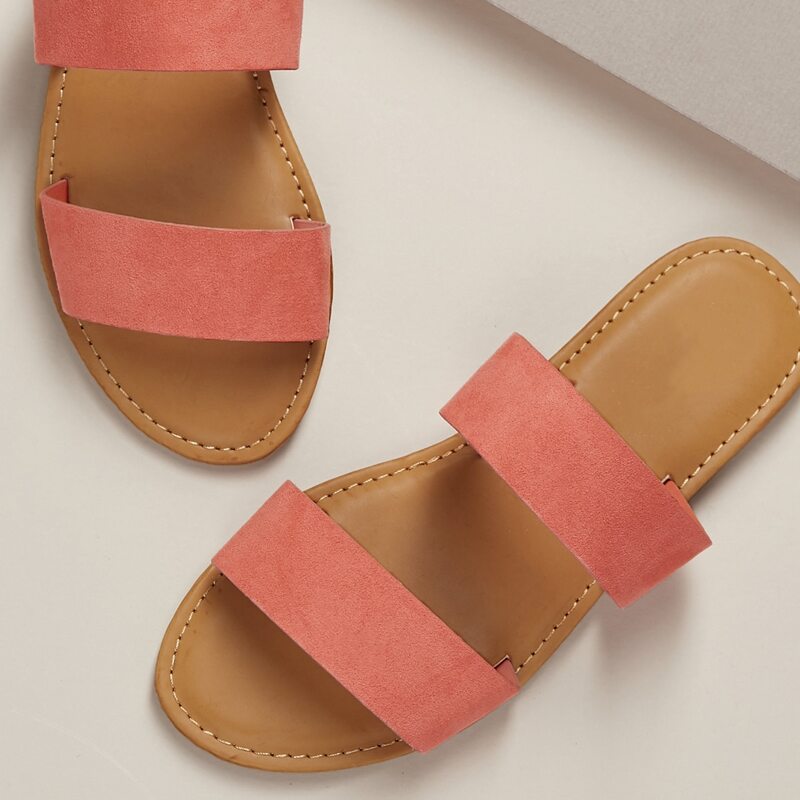 

Twin Bands Open Toe Flat Slide Sandals, Multicolor