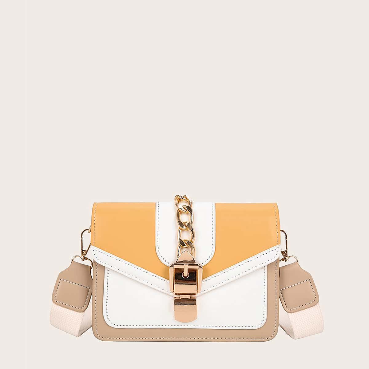 

Chain Decor Colorblock Crossbody Bag, Yellow