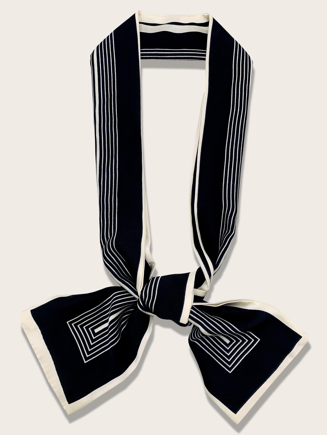 Striped Pattern Skinny Scarf - Black - View 1