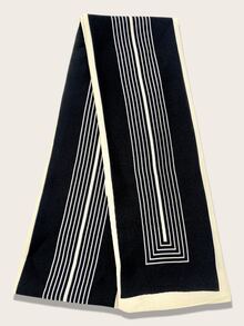 Striped Pattern Skinny Scarf - Black - View 3
