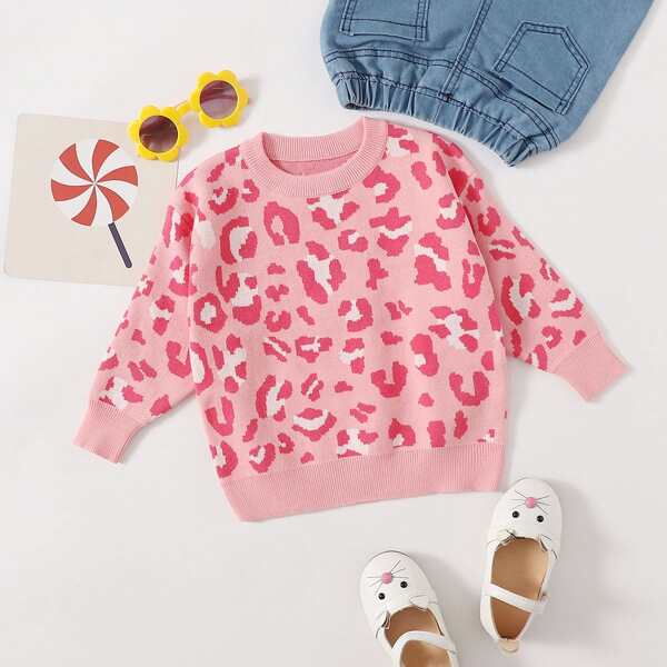 

Toddler Girls Leopard Crew Neck Sweater, Pink