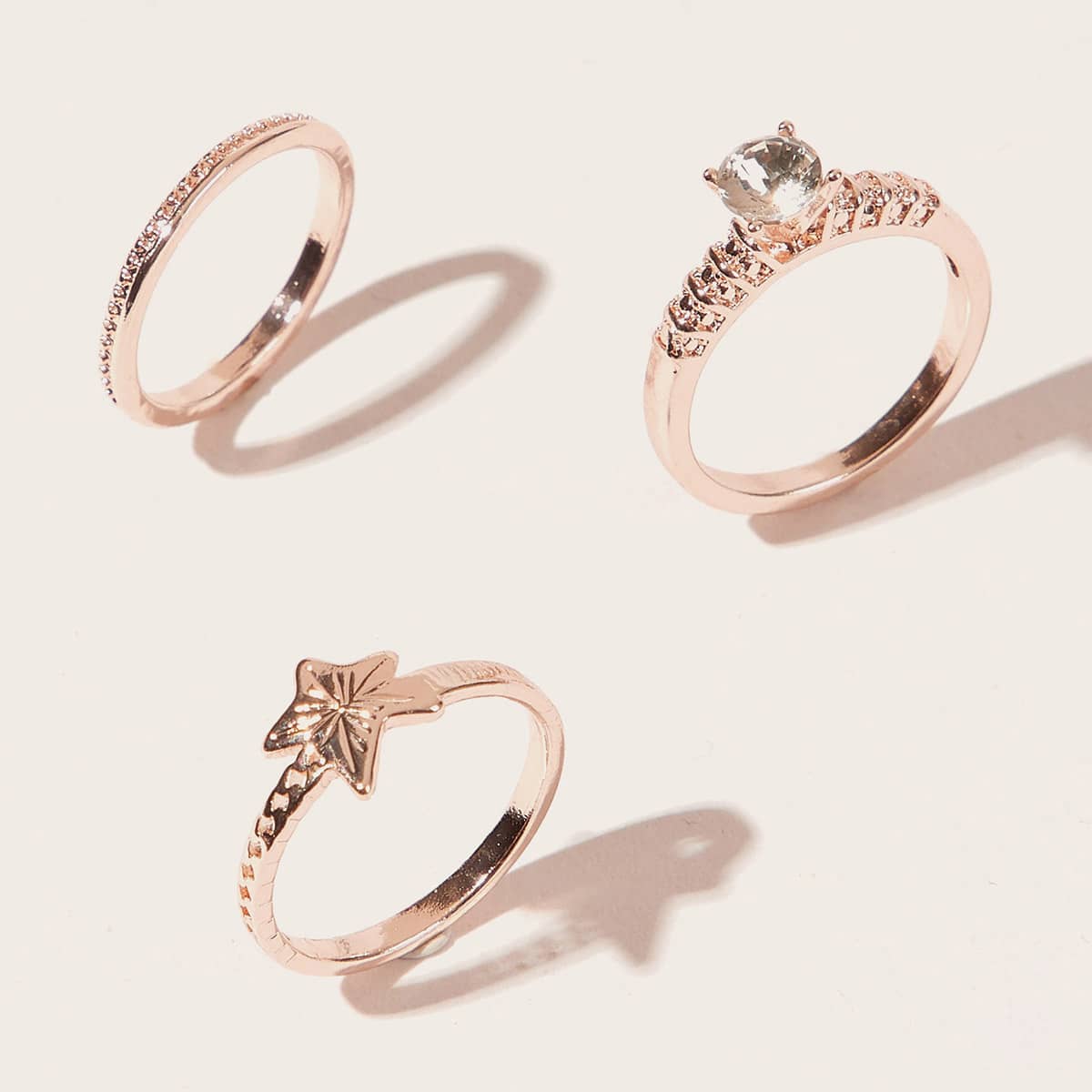 

3pcs Rhinestone Ring, Gold
