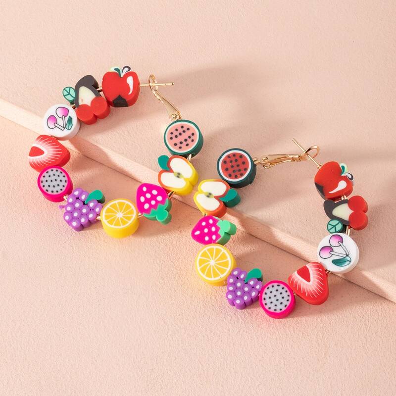 

Fruit Decor Hoop Earrings, Multicolor