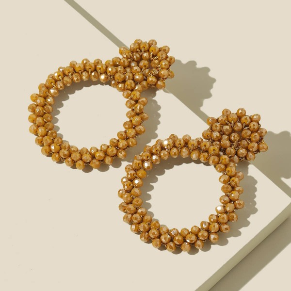 

Beaded Round Charm Drop Earrings, Champagne