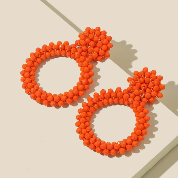 

Beaded Round Charm Drop Earrings, Orange