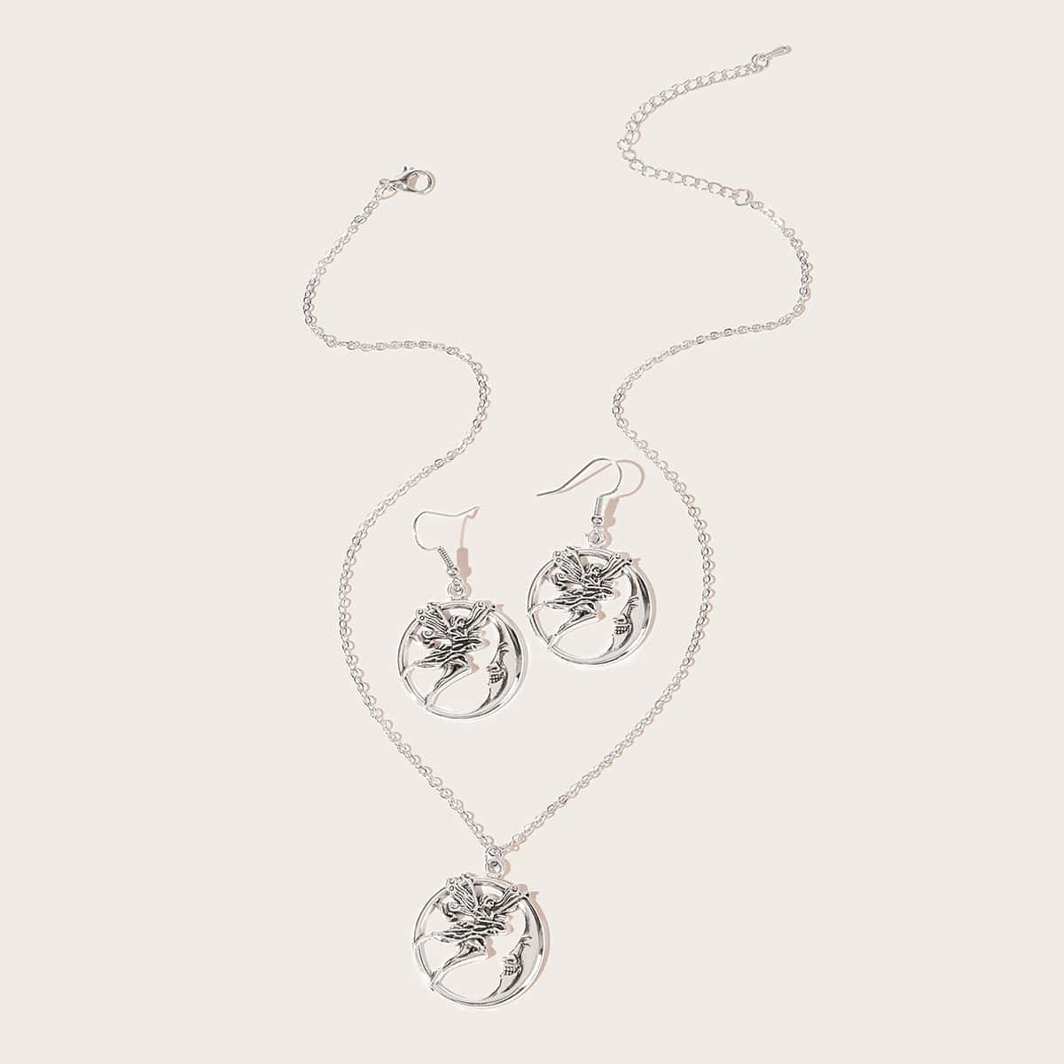 

3pcs Moon & Figure Jewelry Set, Silver