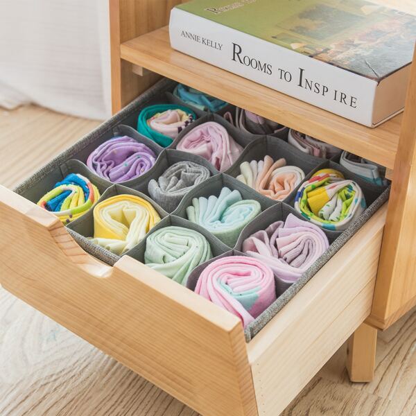 

1pc 16 Grid Sock Storage Box, Grey