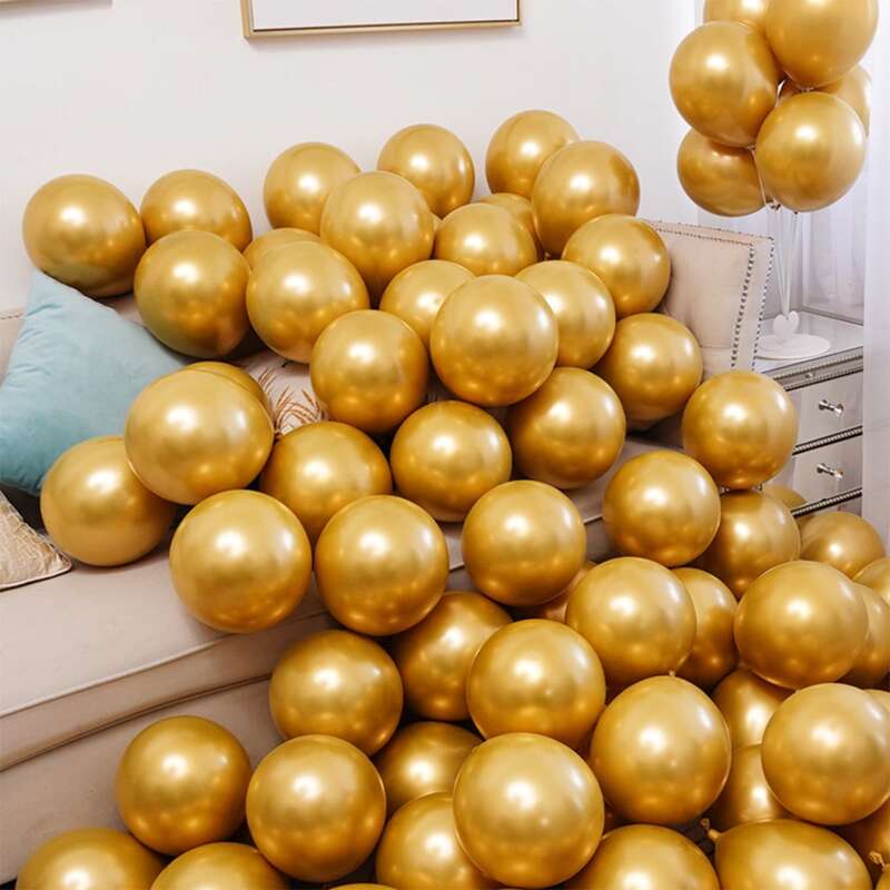 

50pcs Solid Latex Balloon, Gold