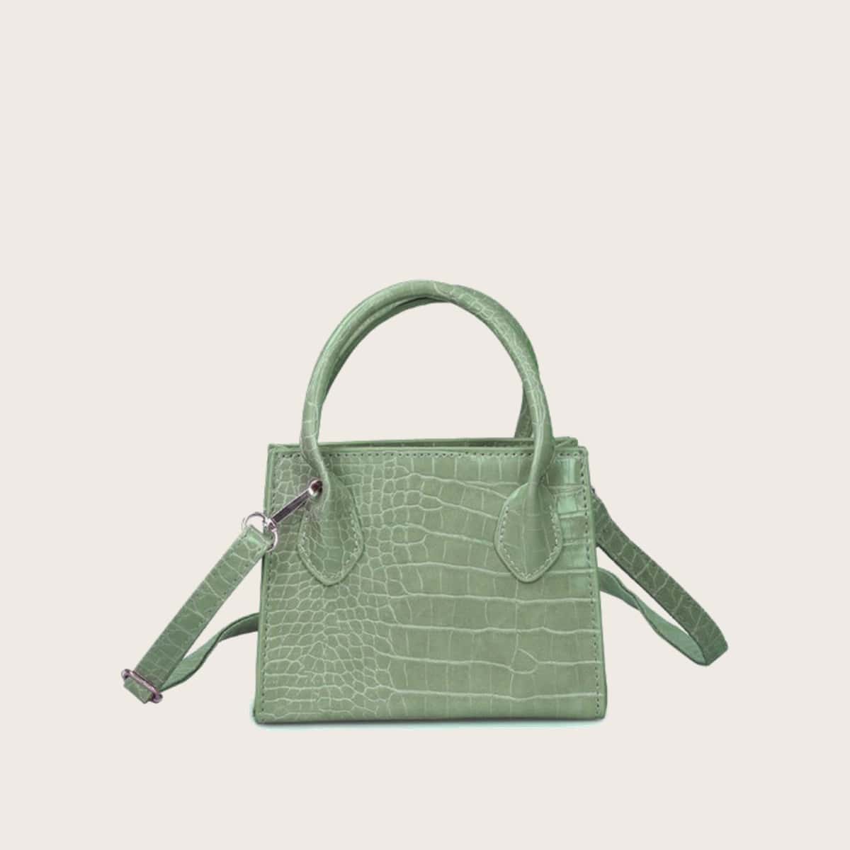 

Croc Embossed Satchel Bag, Pastel mint green