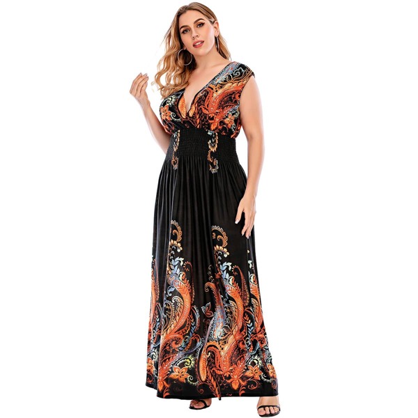 

Plus Paisley Print Shirred Waist Dress, Multicolor