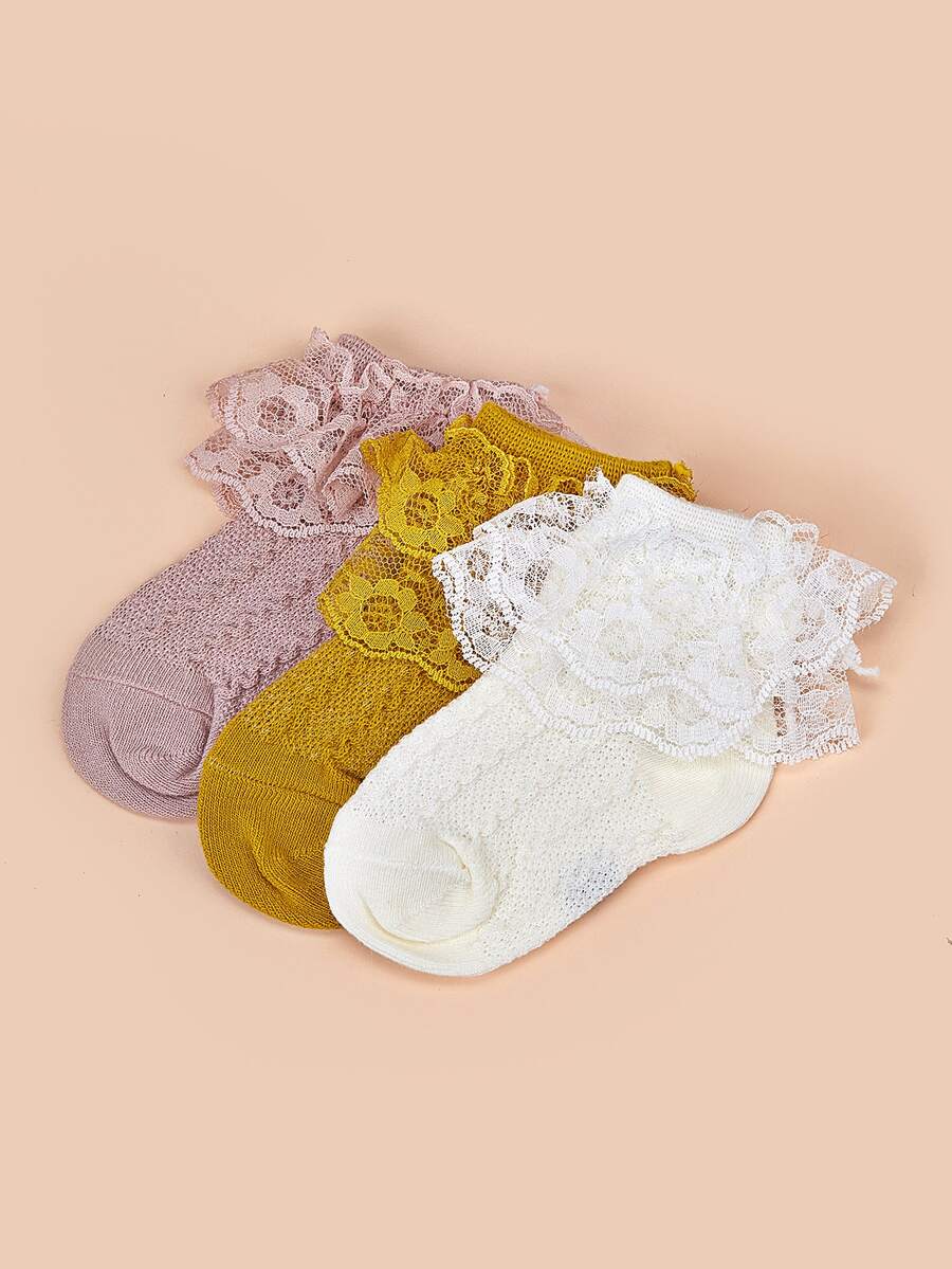 3 perechi de șosete cu dantelă pentru bebeluși - Multicolor - Vizualizare 1