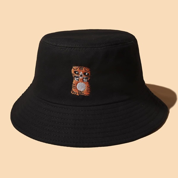 

Tiger Embroidery Bucket Hat, Black