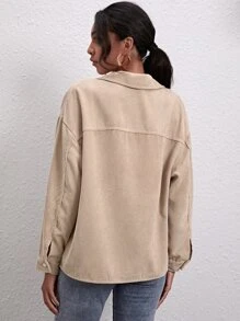 SHEIN Unity Corduroy Button-Front Drop Shoulder Overshirt - Apricot - View 2