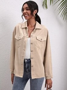 SHEIN Unity Corduroy Button-Front Drop Shoulder Overshirt - Apricot - View 5