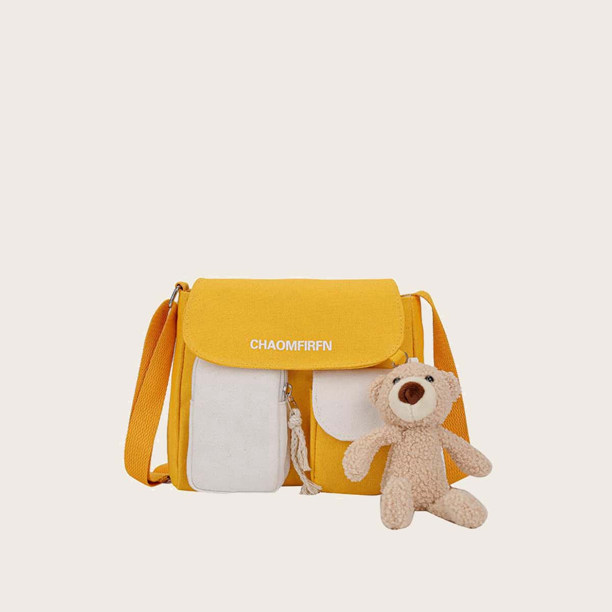 

Colorblock Bear Crossbody Bag, Mustard yellow