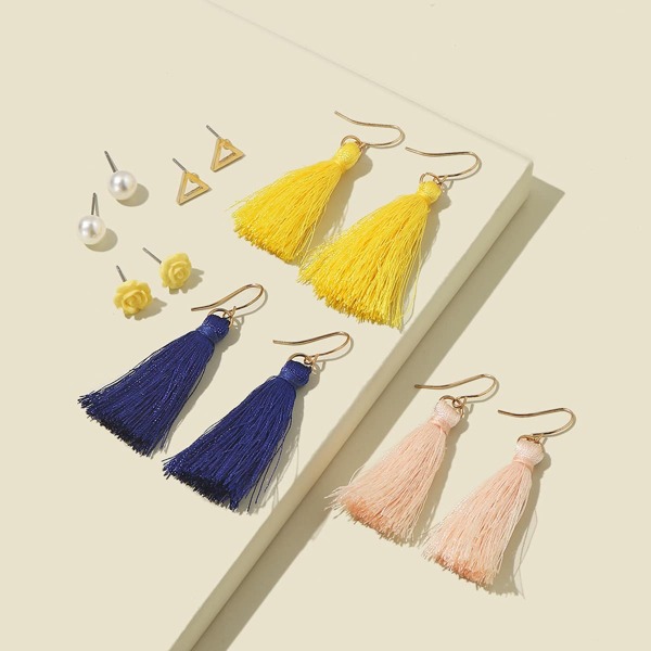 

6pairs Flower & Tassel Decor Earrings, Multicolor