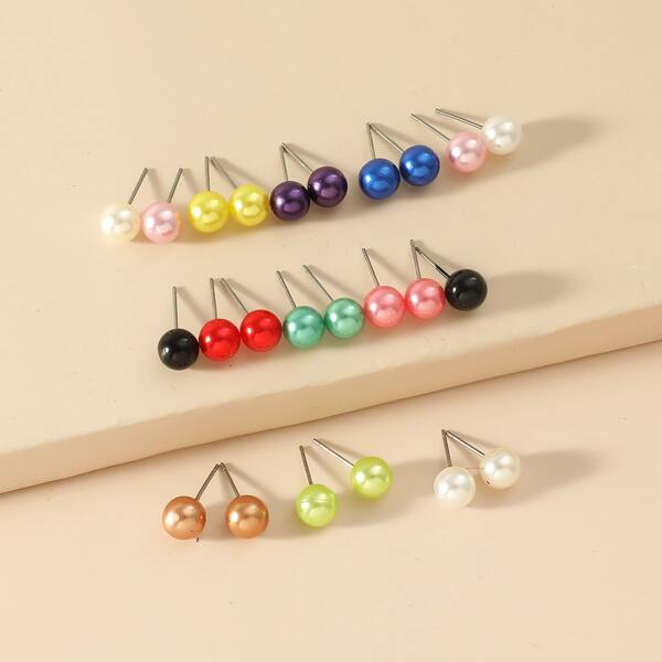 

12pairs Faux Pearl Decor Stud Earrings, Multicolor