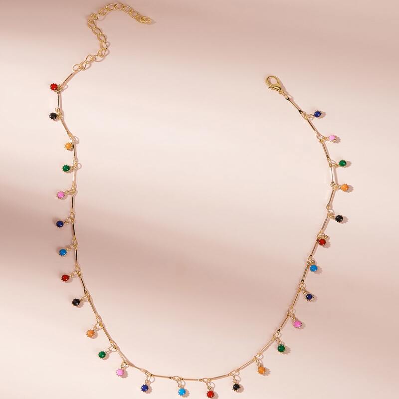 

Gemstone Tassel Necklace, Multicolor