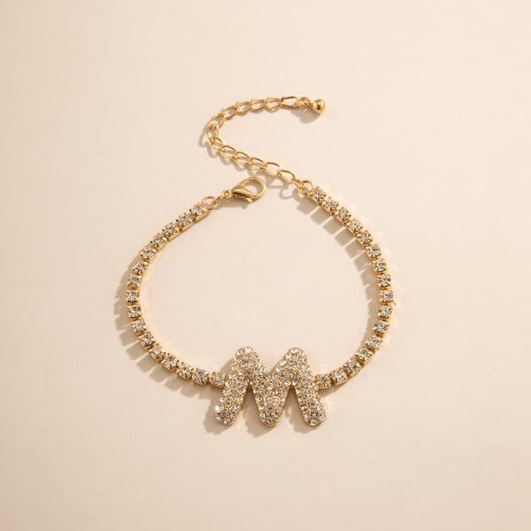 

Rhinestone Letter Decor Chain Bracelet, Gold