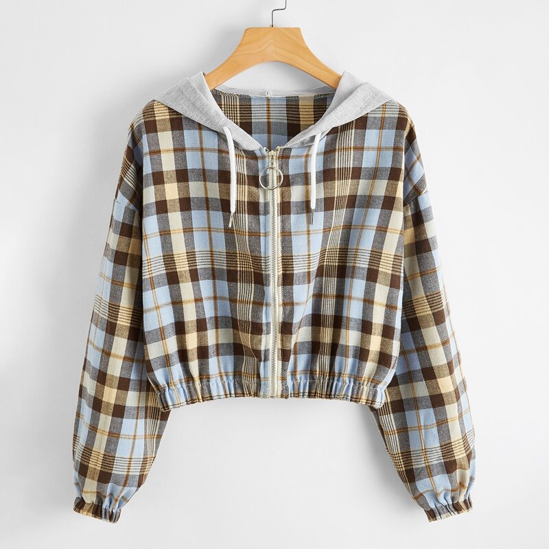 

Plaid Zip Up Crop Jacket, Multicolor