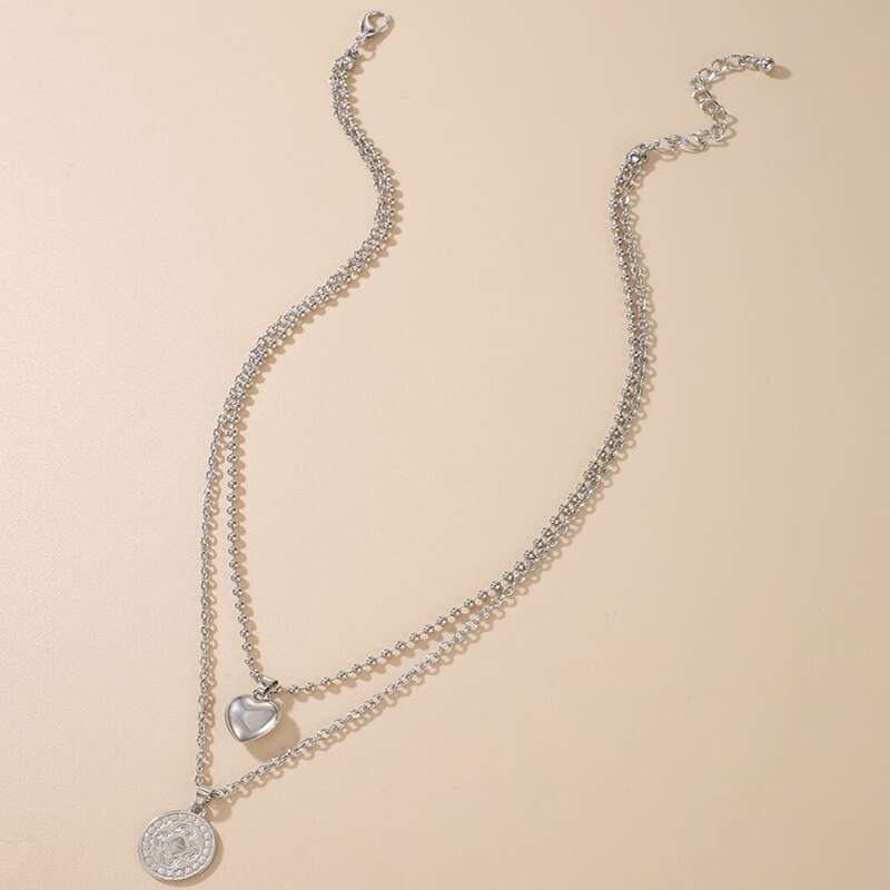 

Heart & Coin Layered Necklace, Silver