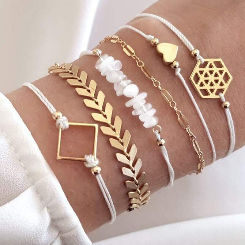 

6pcs Geo & Heart Bracelet, Multicolor