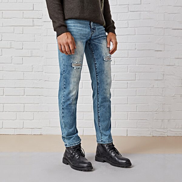 

Men Ripped Pocket Detail Skinny Jeans, Medium wash