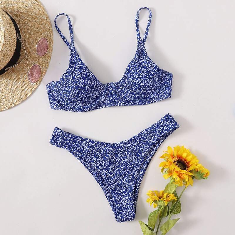 

Ditsy Floral Underwire High Cut Bikini Swimsuit, Blue