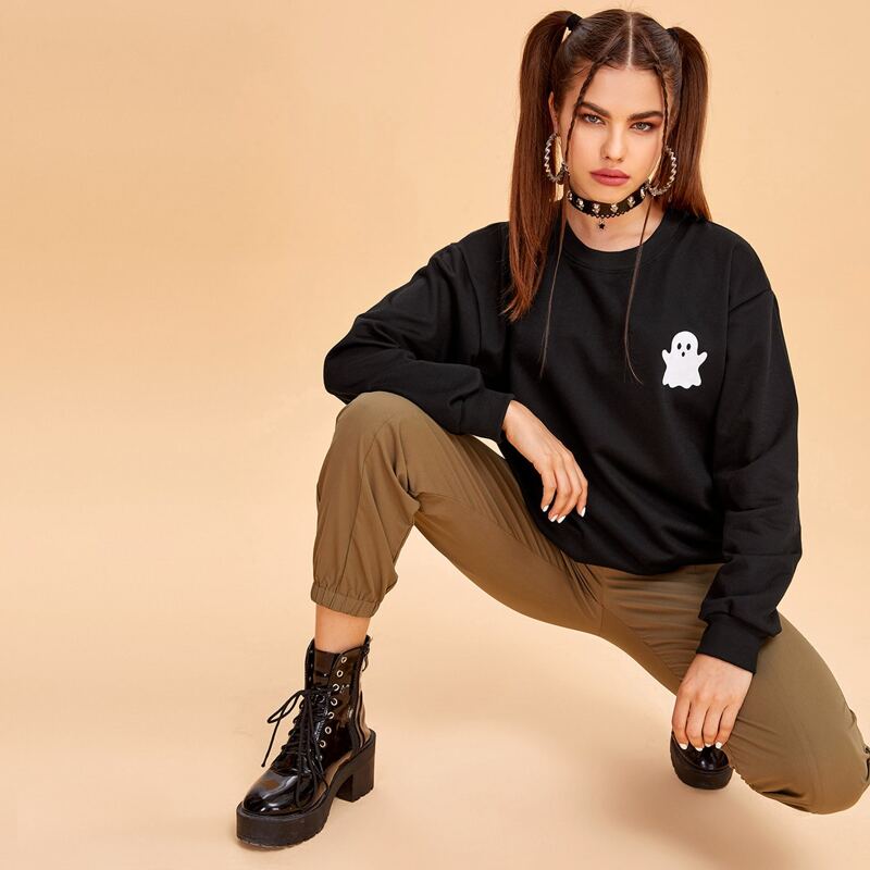 

Cartoon Graphic Sweatshirt, Black