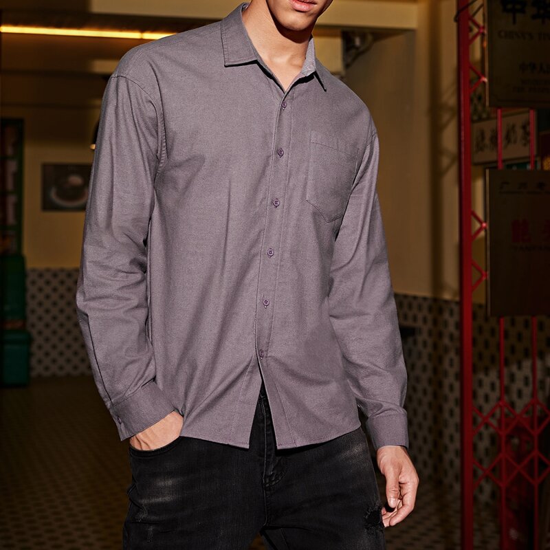 

Guys Solid Button Front Shirt, Mauve purple
