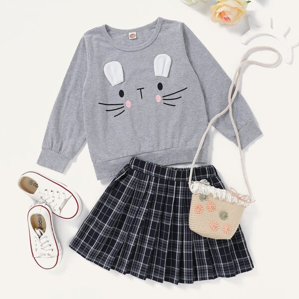 

Toddler Girls Cartoon Graphic Sweatshirt & Tartan Pleated Skirt, Multicolor