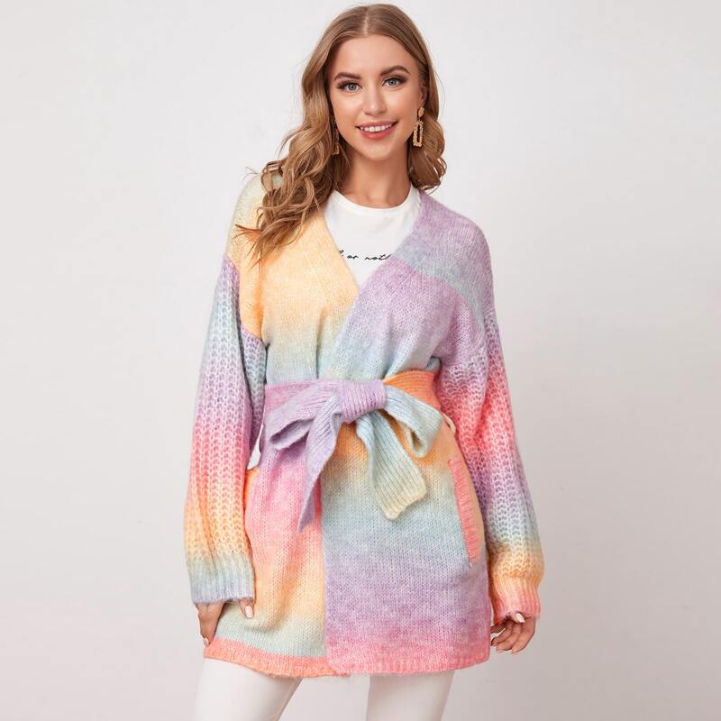 

Drop Shoulder Slant Pocket Tie Dye Cardigan, Multicolor