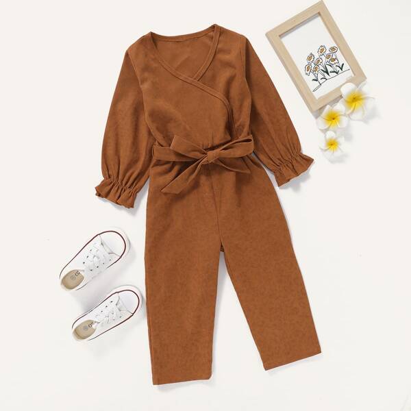 

Toddler Girls Tie Dye Belted Jumpsuit, Brown