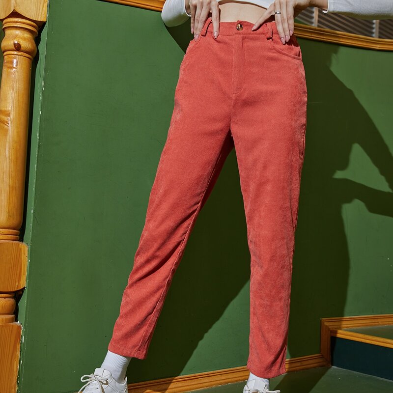 

Corduroy Carrot Pants, Coral orange