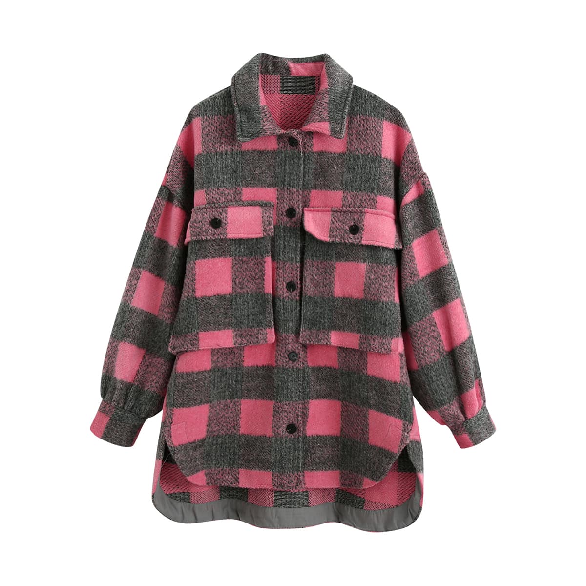 

Plaid Button Through Flap Pocket Overcoat, Multicolor