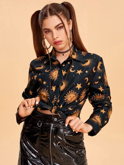 sun and moon button up shirt