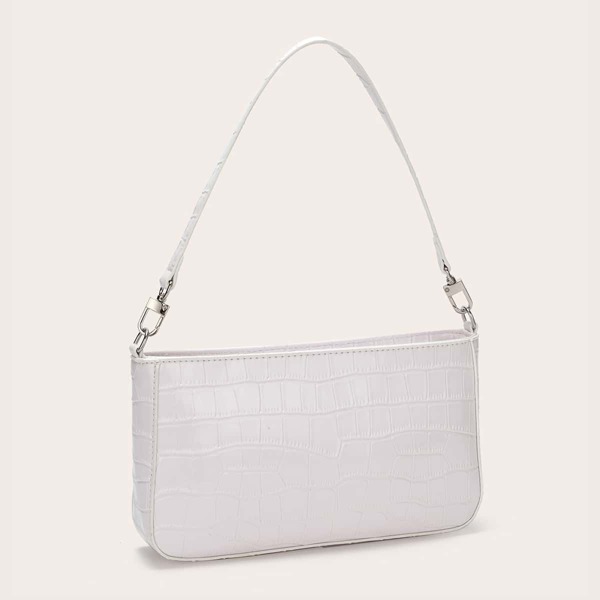 

Croc Embossed Baguette Bag, White