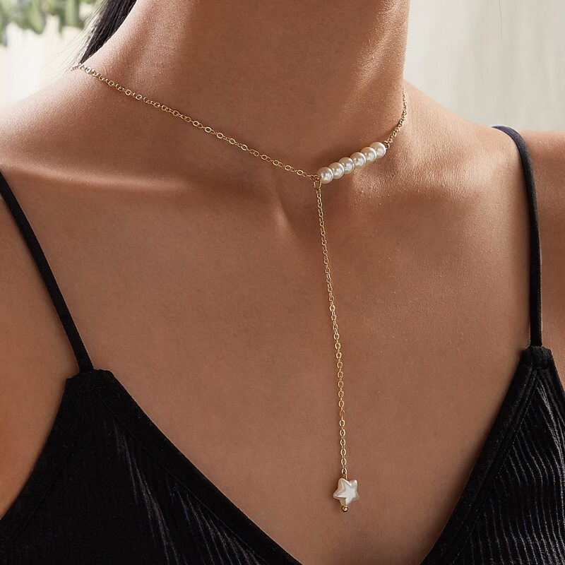 

Faux Pearl Y Lariat Necklace, Gold
